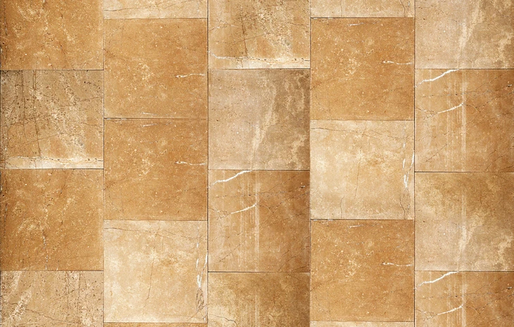 Revêtement de sol intérieur en carrelage pierre naturelle beige et ocre, motif rectangulaire irrégulier