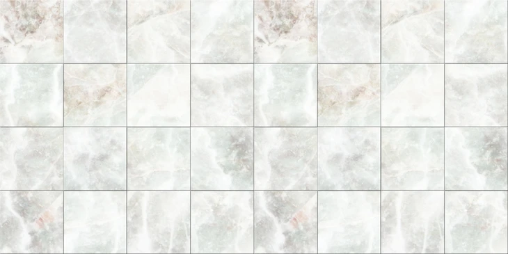 Carrelage en marbre blanc veiné beige disposé en damier régulier sur surface plane