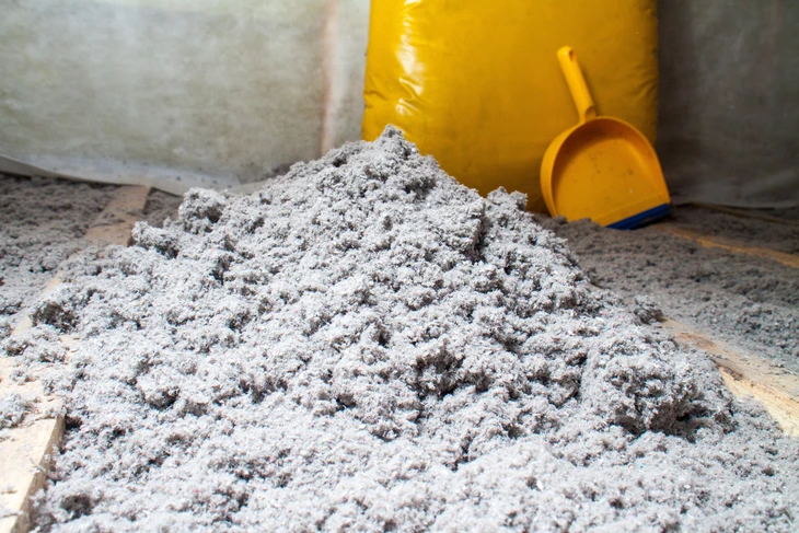 Scène intérieure de chantier de construction avec amas de sable gris fin sur surface bétonnée