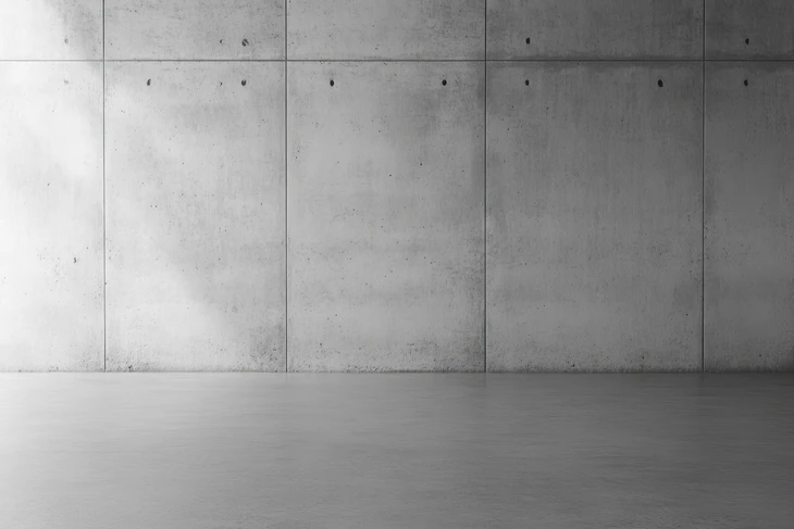 Intérieur minimaliste avec mur en béton brut et sol en béton poli